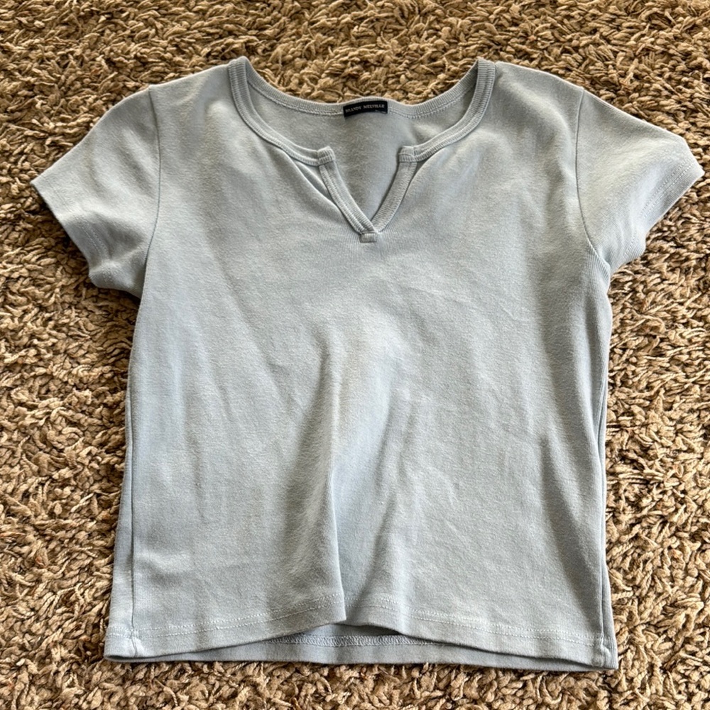 Brandy Melville Gray Fitted Ribbed Polo T-Shirt